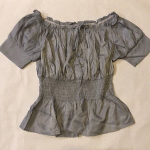 Off shoulder short sleeve tie-up lace-up cinch waist corset type gray blouse